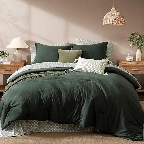 Monbix Queen Comforter Set - 7 Pieces Deep Forest Prewashed Bed in a Bag Queen Bedding Sets with Comforters, All Seasons Ultra Soft Comforter Bed Set with Sheets,Pillowcases & Shams - Image 1