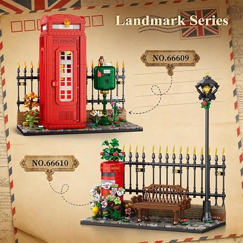Reobrix Telephone Booth Building Block Sets for Adults with LED Lights 66609, London Landmark Red Telephone Box Vintage Phone Booth Model, Retro Building Toy for Adult Kids Home Office Decor(1707PCS) thumbnail 7