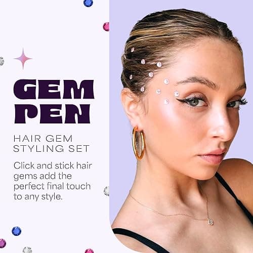 Hair Gem Pen for Girls – 240 Stick-On Hair Gems & Stamper Tool – Hair Jewels Kit for Kids, Festivals, School, Halloween, Parties, Weddings – Easy to Apply & Remove – Hair Accessories by Hally Hair thumbnail 5