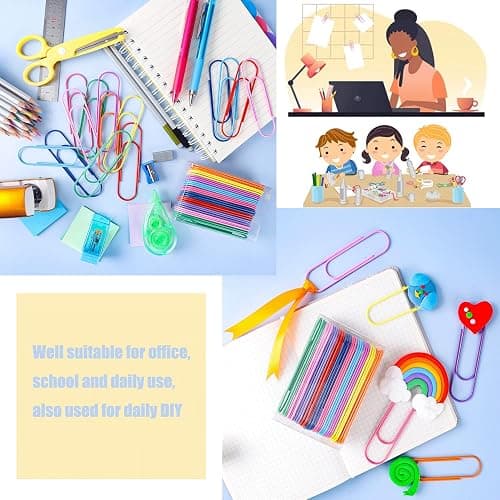 Jumbo Paper Clips, 4 Inches 10 Pcs Large Paper Clip Holder - Vinyl Coated Multicolored Extra Large mega Paperclips for Office School Document organizing thumbnail 5