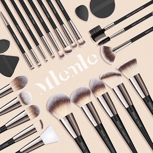 Makeup Brushes Set, Mlemle Professional 25 Pcs Makeup Kit, Include Powder Foundation Concealers Blush Eye shadows 21 Pcs Makeup Brushes and 2 Powder Puff, 2 Makeup Sponge(B02-CreamBlack) thumbnail 7