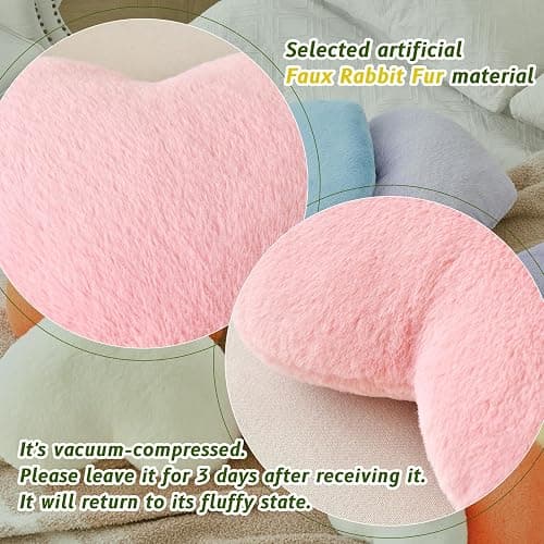IREMATE Heart Pillow Pink Throw Pillows Decorative Pillows for Bed Couch Cute Faux Rabbit Fur Small Pillow for Women Valentine Anniversary Fall Halloween Christmas Home Decor (Mini, 13"x10") thumbnail 3
