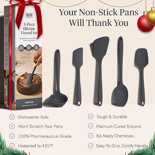 GIR: Get It Right 5 Piece Silicone Essentials Kitchen Utensils Set - Ladle, Spatula, Flip, Spoon & Spoonula - Non-Toxic Cooking Utensils for Nonstick Cookware, Cooking and Baking - Charcoal thumbnail 4