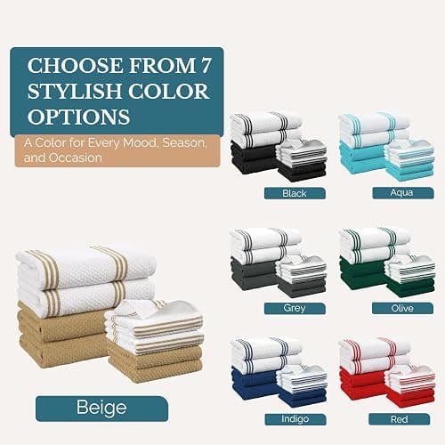 Casa Platino Kitchen Dish Cloths and Dish Towels, 8 Pc Cotton Set with Dual Designs for Drying and Surface Care, Soft and Stylish Helpers for Warm-Toned Kitchens – Beige thumbnail 6