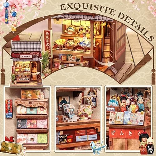 CUTEBEE Book Nook Kit - DIY Miniature House Japanese Fan Shop Dollhouse Kit for Adults and Teens, Booknook Tiny House Bookshelf Decor 3D Wooden Puzzle, Gifts for Family, Friends (Tsukino Eogi-dou) thumbnail 5
