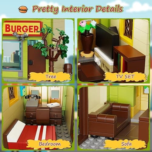 Happy Burgers House Building Set, The Bob's House Kuchi Kopi Building Blocks Toys Set Compatible with Lego, Great Gift and Collectibles Set for Belcher Family Cartoon TV Fans Boys & Girls(1018 PCS) thumbnail 5