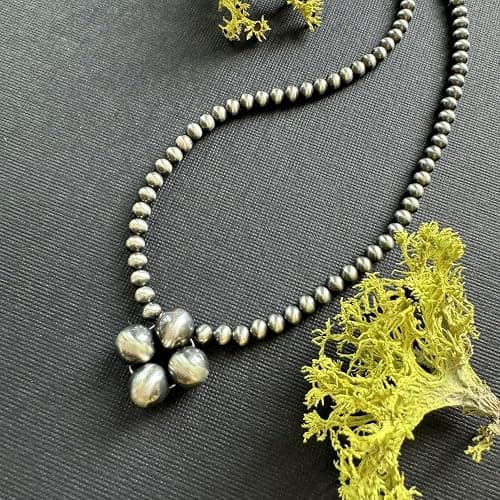 925 Navajo Pearl Style Necklace for Women - Sterling Silver 4 mm Hand Beaded Necklace Southwestern Western Jewelry Handmade in the USA thumbnail 8