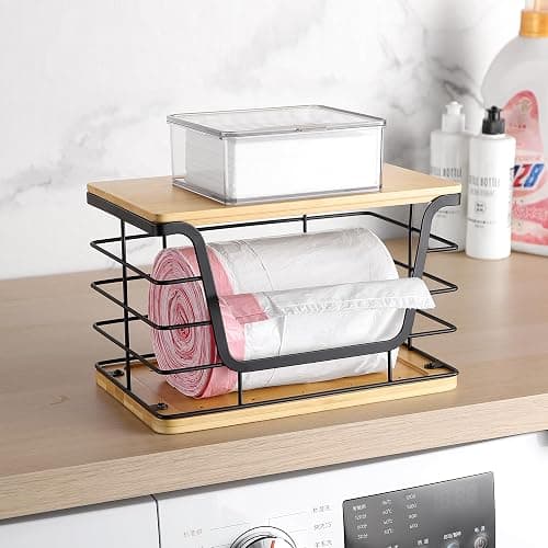 ALOCEO Large Wire Basket for Kitchen Pantry, Stainless Steel Kitchen Counter Organizer for Potato Onion, Trash Bag Dispenser Under Sink with Bamboo Top, Black thumbnail 7