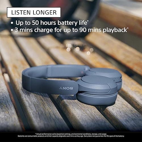Sony WH-CH520 Wireless On-Ear Bluetooth Headphones with Microphone, Blue | Comfortable Lightweight Design, Up to 50 Hrs Battery with Quick Charging, Multipoint Connection, Clear Calls, Swivel design thumbnail 2