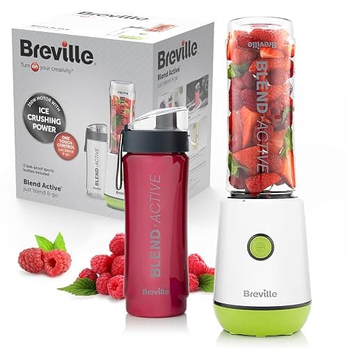 Breville Blend Active Personal Blender & Smoothie Maker | 350W | 2 Portable Blend Active Bottles (600ml) | Leak Proof Lids | White & Green [VBL246] - Image 1