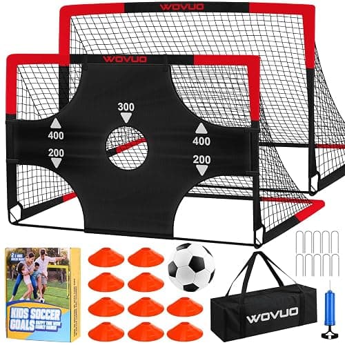 Kids Soccer Goals for Backyard Set of 2, 6x4 ft Portable Toddler Soccer Goal Training Equipment with Soccer Target, Ball, Cones, Soccer Net for Kids Age 3-5 6-8 8-12 10-12-14 Outdoor Sports Games Gift - Image 1
