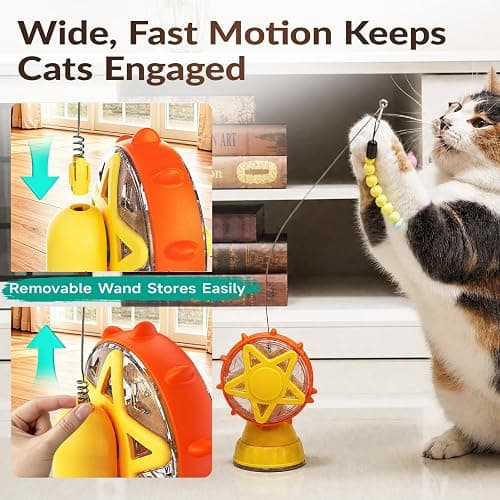 2-in-1 Interactive Cat Toy, Rotating Treat Dispenser with Strong Suction Cup & Teaser Wand, Adjustable Slow Feeder Puzzle Toy for Cats, Boredom Relief & Mental Stimulation Fits Kibble ,Treats (Yellow) thumbnail 8