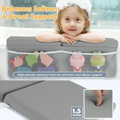 YUFIXO Baby Bath Kneeler and Elbow Rest Pad Set, Gray | 1.5" Thick Soft Memory Foam, Bath Toys Organizer, Non-Slip, Quick-Dry, Foldable, Gift for Parents thumbnail 4