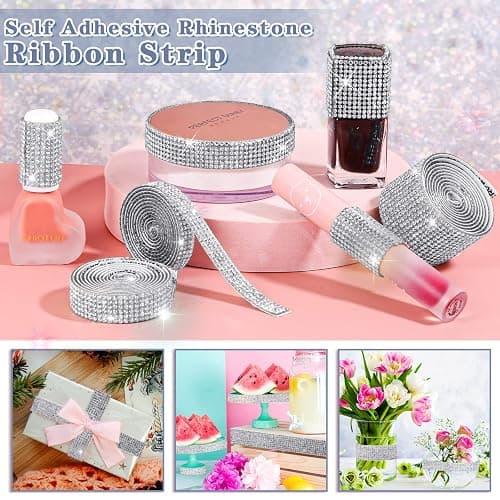 8 Rolls Rhinestone Ribbons,Cludoo 8 Yard Silver Self Adhesive Rhinestone Ribbon, Bling Crystal Diamond Ribbon Roll Wrap Glittering Rhinestones Sticker for Decoration Car DIY Arts Crafts Wedding thumbnail 4