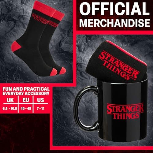 Get Trend Stranger Things 11oz Mug and Socks Set, Novelty Valentines Day Gifts for Men, Women, Teens, Crew Socks with Ceramic Coffee Mug Microwave Safe (Red/Black Stranger Things) thumbnail 6