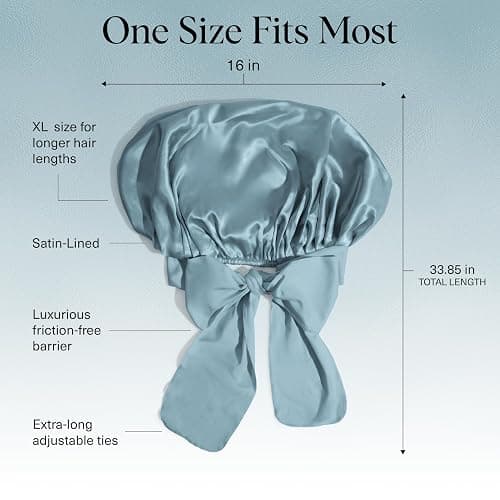 Kitsch XL Satin Bonnet for Sleeping - Softer Than Silk Hair Bonnet for Women - Secure Fit, Adjustable Night Cap for Curly & Textured Hair - Prevents Breakage, Tangles & Thinning- Haze Blue thumbnail 3