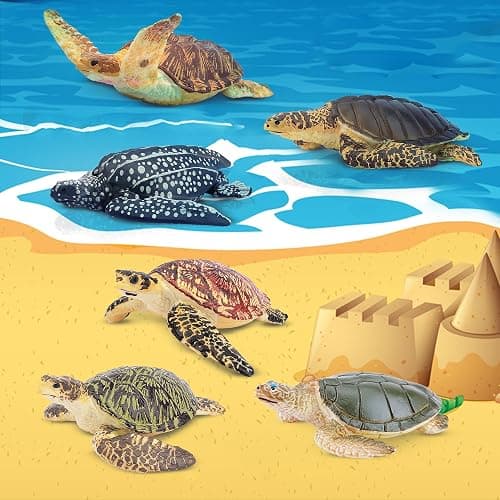 Toymany 6PCS Realistic Sea Turtle Figurines, Plastic Ocean Sea Animals Figures Set Includes of Turtles, Educational Toy Cake Toppers Christmas Birthday Gift for Kids Toddlers thumbnail 2