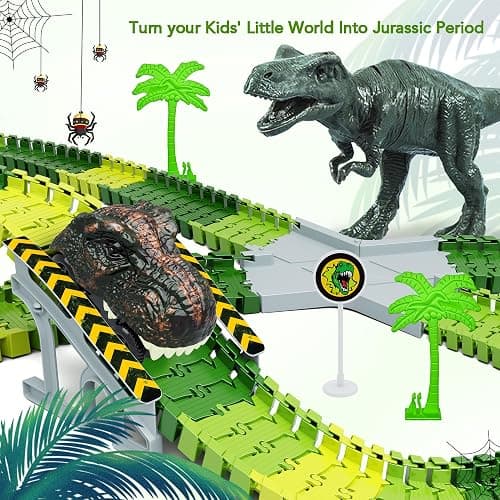 Dinosaur Toys,Create A Dinosaur World Road Race,Flexible Track Playset and 2 pcs Cool Dinosaur car for 3 4 5 6 Year & Up Old boy Girls Best Gift thumbnail 6