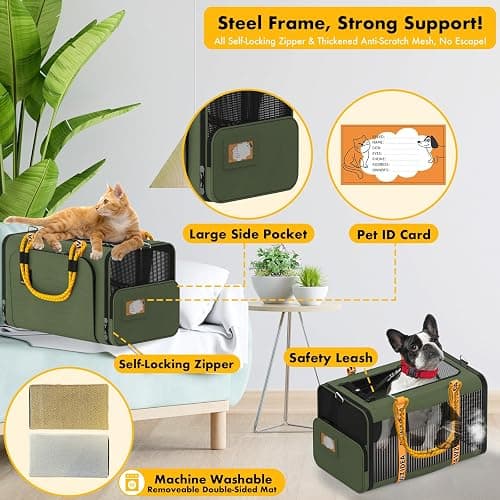 PAWZIDEA Expandable Pet Carrier Airline Approved, 18"×11"×11" Small Dog Carriers, Collapsible Top-Load Cat Carrier for 2 Cats Under Seat, Soft-Sided Puppy & Animal Travel Bag, ID Card, Up to 15lbs thumbnail 8
