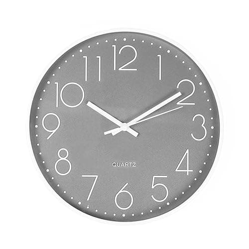 OHS Silent Wall Clock Non Ticking Wall Clock for Bedroom Large Wall Clock Kitchen Living Room Office, Round Modern Decorative Home Décor Readable Numbers Quartz, Grey - Charcoal Grey - H: 29cm, W: 29cm, D: 4.5cm - Image 1