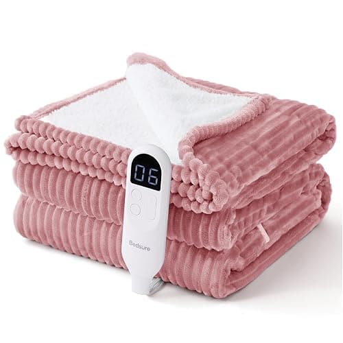 Bedsure GentleSoft Electric Blanket Twin - Soft Ribbed Flannel Heated Blanket, Heating with 10 Time Settings, 6 Heat Settings, and 8 hrs Timer Auto Shut Off (62x84 inches, Bridal Rose) - Image 1