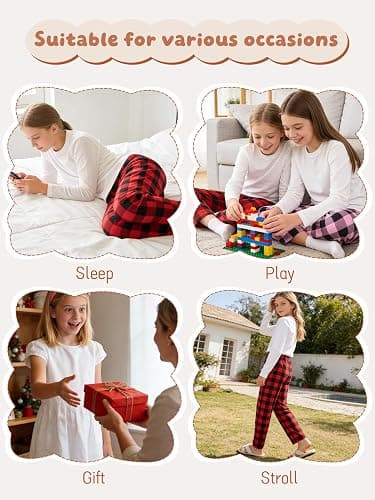 IHU Girls Pajama Pants Ultra Soft PJ Bottoms Kids Plaid Lounge Sleepwear | With Two Pockets & Elastic Waistband, Crisp Clear Print thumbnail 6