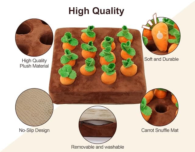IVVIQQ Interactive Dog Toys，Squeak Carrot Snuffle Mat for Dogs Plush Puzzle Toys 2 in 1 Non-Slip Nosework Feed Games for Pet Stress Relief with 12 Carrots… thumbnail 2