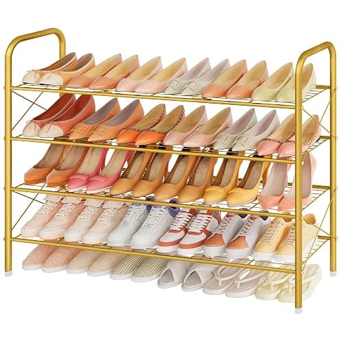 Hoctieon 4 Tier Mesh Style Shoe Rack, Entryway Shoe Shelf, Shoe Storage Organizer, Shoe Rack for Closet, Space Save for Bathroom, Garage, Hallway, Bedroom, Living Room, Gold - Image 1