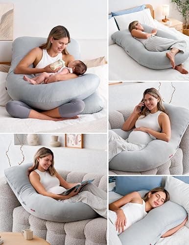 Momcozy Pregnancy Pillows with Cooling Cover, U-Shaped Full Body Maternity Pillow for Side Sleepers 57 Inch - Support for Back, Hip, Belly, Legs for Pregnant Women thumbnail 6