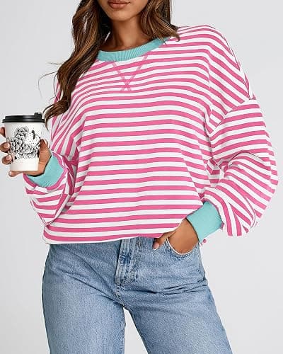 BTFBM Oversized Sweatshirt For Women 2026 Fall | Striped Long Sleeve Shirt, Crewneck Sweatshirts, Casual Loose Pullover, Workout Tops, Y2K Clothes, Sport, Vacation Outfits thumbnail 5