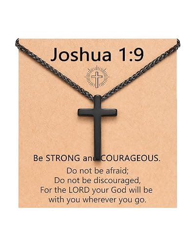 UNGENT THEM Be Strong in Faith – Bible Verse Stainless Steel Cross Necklace for Men Teen Boys Christian Christmas Gifts - Image 1