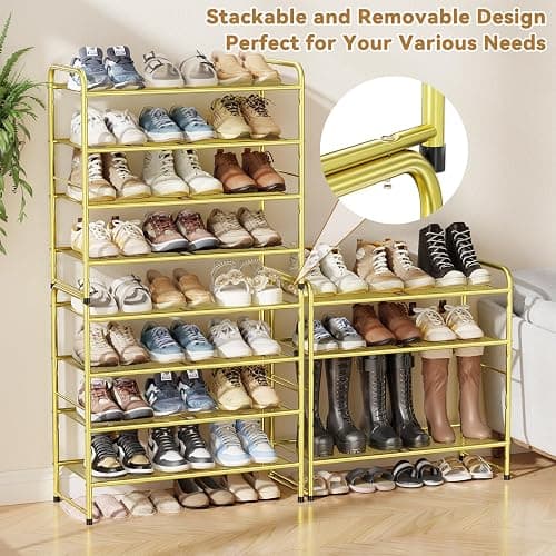 MWQ Modern Shoe Rack, 4 Tier Heavy Duty Metal Mesh Shoe Shelf 27 Inch Wide, Gold thumbnail 7