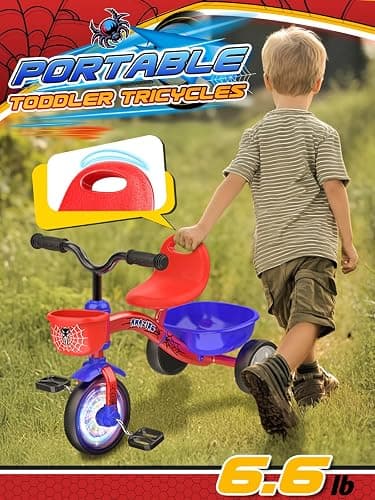 Tricycle for Toddlers 1-3 3-5 Year Olds, Spider Toddler Bike Baby Balance Bike with Colorful Lighting Wheels & Large Basket, Birthday Gift and Toy for 1 2 3 4 5 Year Olds Boys and Girls thumbnail 9