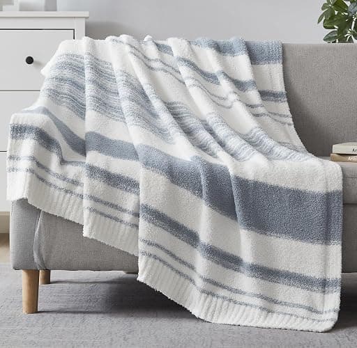 Grey Blue Throw Blanket, 50x70 Soft Cozy Striped Throw Blankets for Couch, Sofa, Bed, Travel, Lightweight Fluffy Warm Plush Decorative Blankets for Women, Men Gift thumbnail 7