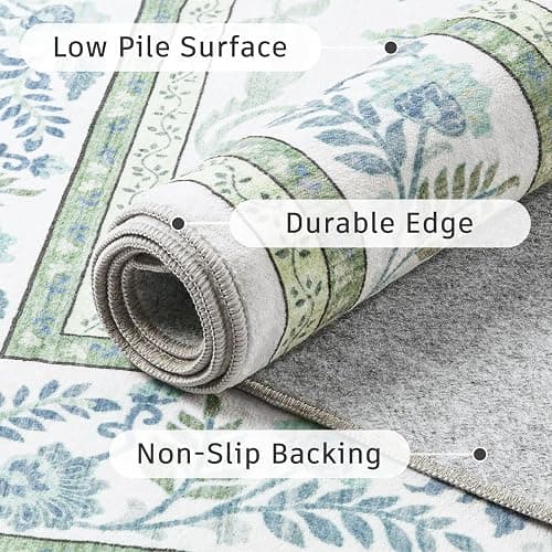 DCX Green 5x7 Rug, Kid & Pet Friendly with Rubber Back Non Slip, Machine Washable Stain Resistant Botanical Floral Rug for Living Room, Bedroom, Home Office, Soft Low Pile Large Nursery Carpet thumbnail 6