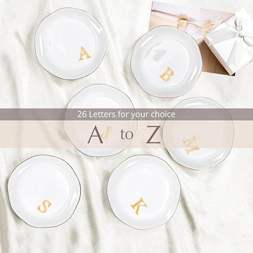 ProCase Ceramic Jewelry Tray, Initial Ring Dish Trinket Plate Engagement Gift, Small Personalized Monogram Ring Bowl for Wedding, White Decorative Jewelry Holder for Women Vanity -Letter H thumbnail 6