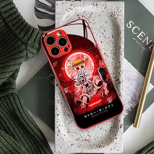 HEMINJYJEF Japanese Anime Anti-Drop Color Soft Silicone Protective Shell Manga Pattern Tempered Glass Covers Multicolor Phone Cases (Metal Red, Luffy Gear 5 Nika,for iPhone 11) thumbnail 6