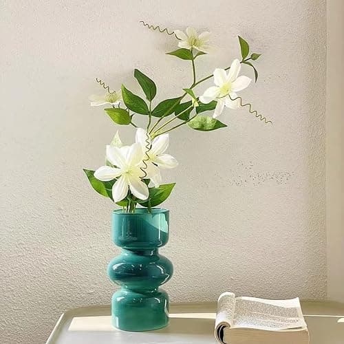 JSPYFITS Glass Hydroponic Flower Vase, 7 Inches Colored Glass Bubble Vase for Flower, Three-Layer Glassvase Funky Vase for Home/Office/Weddings/Party Table Flower Decor (Dark Green) thumbnail 2