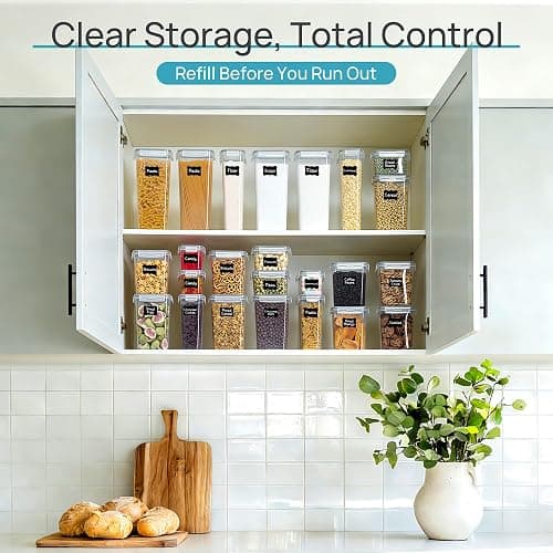 Vtopmart Airtight Food Storage Containers with Lids, 24 pcs Plastic Kitchen and Pantry Organization Canisters for Cereal, Dry Food, Flour and Sugar, BPA Free, Includes 24 Labels，Gray thumbnail 7