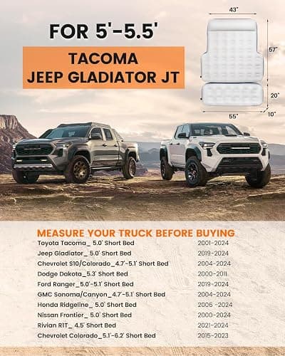 Inflatable Truck Bed Mattress for Tacoma Truck Air Mattress 5ft-5.5ft for Mid-Size Pickup with Detachable Tailgate Extension​, Honda Ridgeline Jeep Gladiator JT,Space-Optimized Design, Built in Pump thumbnail 3