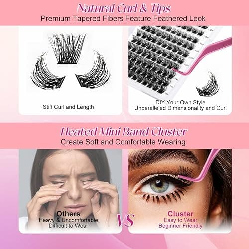 Lash Clusters DIY Eyelash Extensions 96 Clusters Lashes D Curl 0.07 Natural Individual Lash Extensions Mixed Tray False Eyelashes Soft & Strong Thin Band DIY at Home (F32-0.07D, 8-16mm) - F32 - 8-16mm thumbnail 8