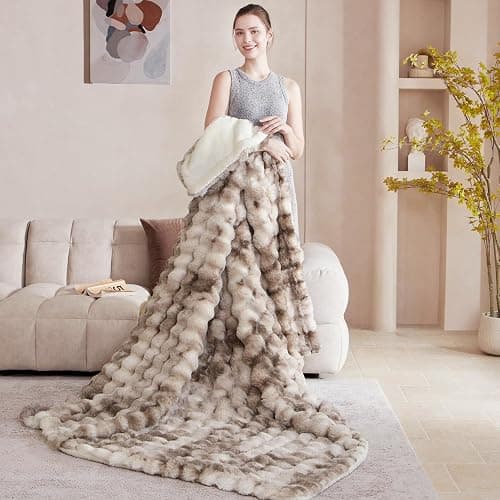 Serenhom 60x80 Inches Ultra-Soft Fuzzy Faux Fur Plush Twin Size Blanket - Thick, Warm Sherpa for Couch, Sofa, Bedroom, Camping - Decorative Blanket for Cozy Warmth, Bubble Brown Tie Dye thumbnail 6