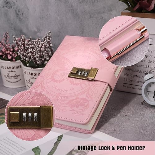 TIEFOSSI Diary with Lock for Women Girls, Lined Locked Journal, Butterfly Journal Notebook with Pen and Bookmark, A5 Refillable Locking Journals for Writing, 224 Numbered Pages thumbnail 4
