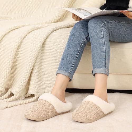 Evshine Warm Knit House Slippers for Women Comfy Wool-Like Lined Chenille Slippers with Memory Foam and Indoor Outdoor Soles thumbnail 2