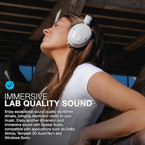 JLab JBuds Lux ANC Wireless Headphones, Cloud White, Hybrid Active Noise Cancelling, Customizable Sound, Spatial Audio Compatible, Premium Over-Ear Bluetooth Headset thumbnail 2