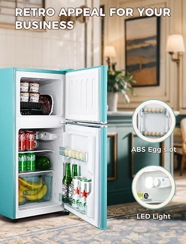 Anypro 3.2 Cu.Ft Refrigerator, Retro Double Door Fridge with Freezer, 7 Adjustable Temperature Settings, Removable Glass Shelves for Dorm, Office, Bedroom, Apartment, Blue thumbnail 5