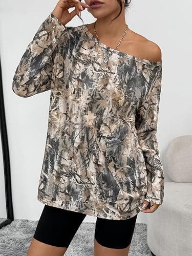 Trendy Queen Womens Off The Shoulder Tops Oversized Tshirts Long Sleeve 2026 Casual Basic Tees thumbnail 3