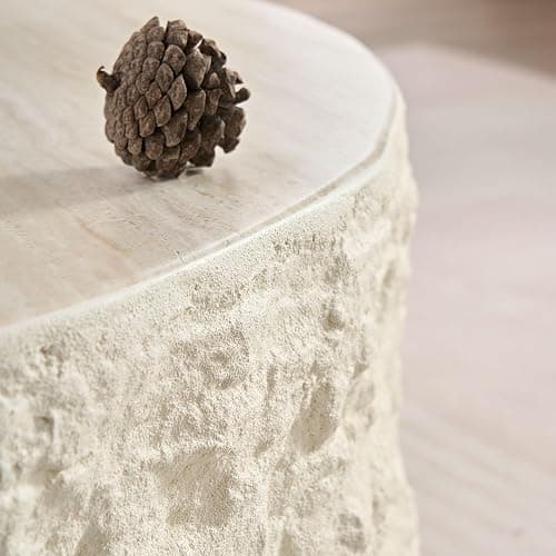 KEIKI 35" Fiberglass Round Coffee Table with Round Edge Design, Modern Style Imitation Stone Center Coffee Table, No Assembly Required, for Living Room, Bedroom, Reception Room, Beige thumbnail 6
