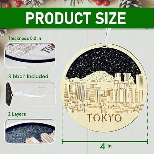 Tokyo Japan Laser Engraved Wooden Ornament – Handmade Wood Christmas Ornament, Japan Souvenir Gift, Asian Travel Keepsake, Rustic Holiday Décor, Laser Cut Ornament Made in USA thumbnail 3