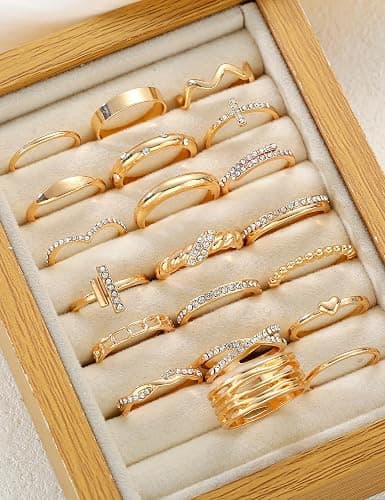 Dodder Gold Stackable Rings Set for Women, Gold Plated Chunky Crystal Finger Midi Stacking Rings, Dainty Statement Thumb Knuckle Rings Pack for Gift, Multiple Sizes Jewelry thumbnail 4